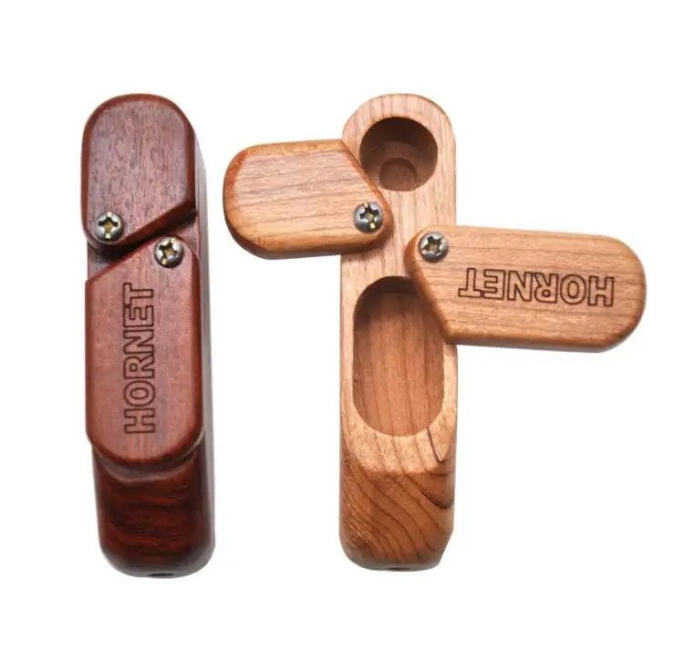 

Smoking Accessories Double Layer Wood Portable Smoking Hand Pipes With Tobacco Storage Groove Wooden Smoking Pipes, Wood color