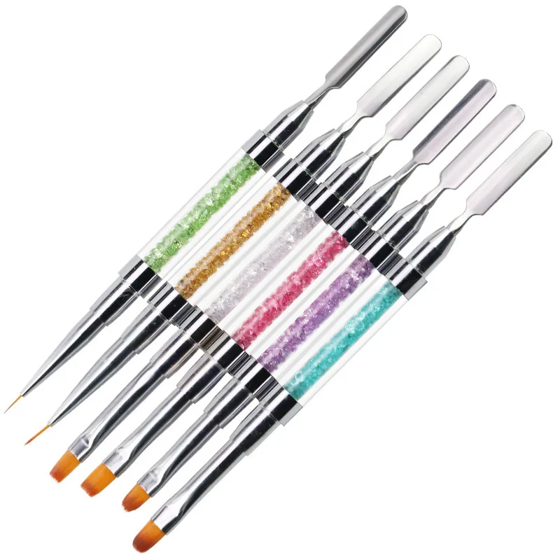 

Wholesale High Quality Nail Polish Gel Brush Acrylic Handle Flat Steel Push Double Heads Gel Nail Brush