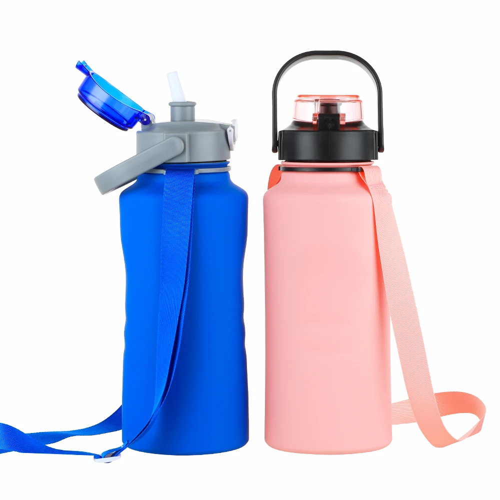 

2L single wall portable straw lid sport lid stainless steel 304 water bottle custom logo custom color with handle