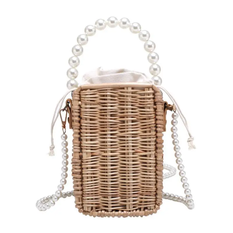 

Pearl tote mini bag 2021 new woven straw one-shoulder women hand bags fashion stiletto bag