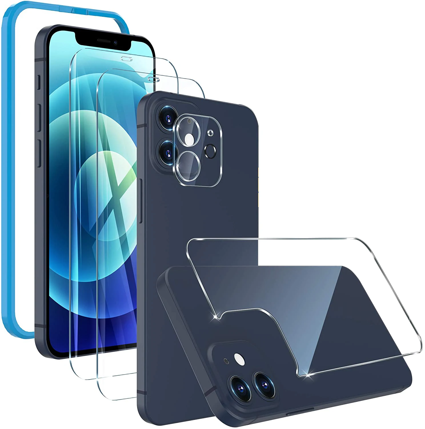 

2.5D Ultra Clear Colorful Front+Back+Camera Lens Tempered Glass Screen Protector for iPhone 12 Pro Max Mini 4 Pack in Set