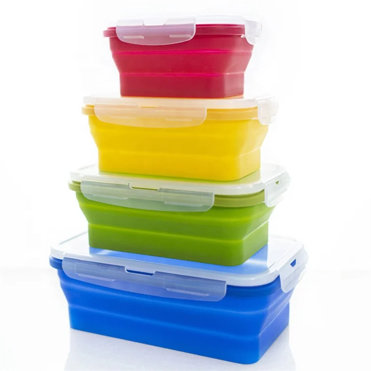 

Wholesale 500ml 800ml 1200ml Collapsible Silicone Lunch Box Logo Silicone Container, According to pantone color