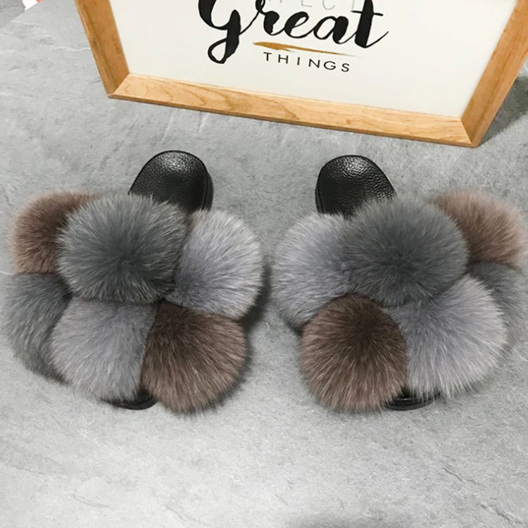 

fur sandals for women shoes ladies slippers ladies flat slippers 2020 fluffy slippers, As photo