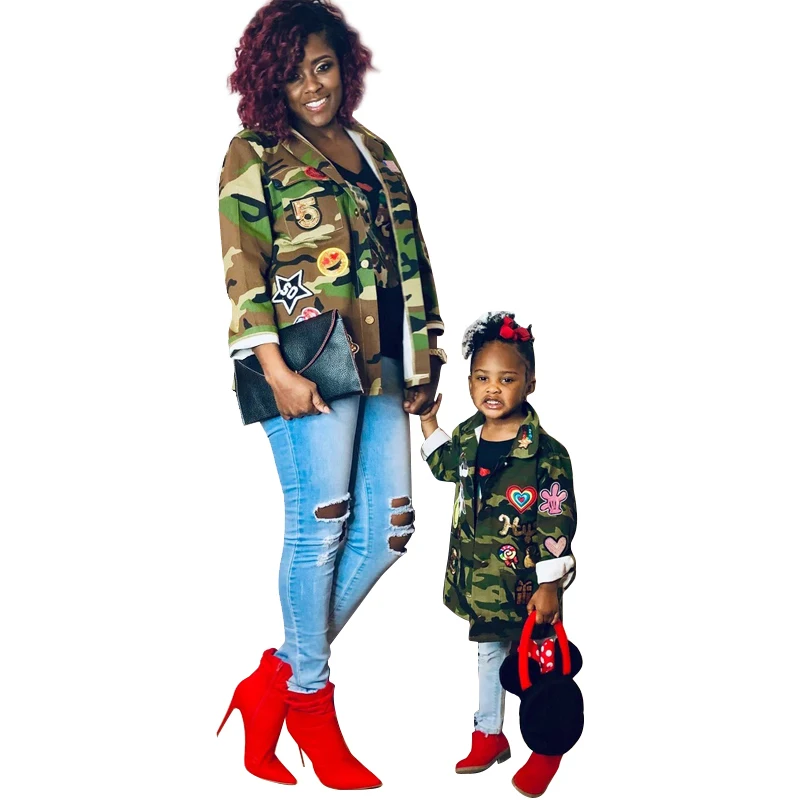 

New Trendy Lapel embroidery patch multi-pocket casual coats women camouflage jacket