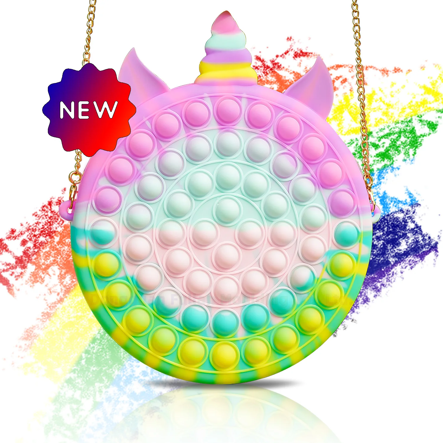 

G2 New Silicone Pops Push It Bag Band Crossbody Unicorn Beach Luxury Handbags Silicone Fidget Purse Toy Popped It Bag, Yellow,pink , green, rainbow