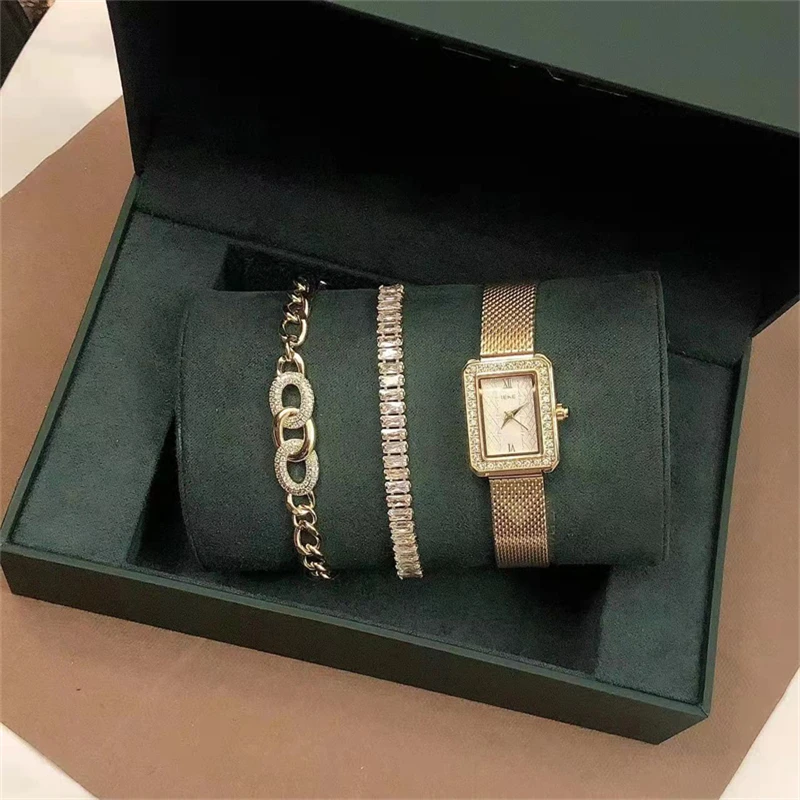 

Fashion IEKE Set Women's Quartz Watch Crystal Design Set Original Watch Bracelet Set, Rose/gold