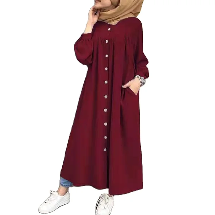 

Plus Size 5XL Women Autumn Long Puff Sleeve Buttons Pockets Loose Maxi Shirt Dress Robe Womens Maxi Vestidos Sundress 10%