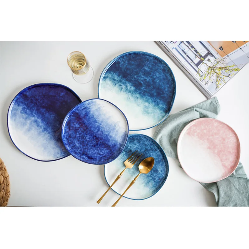 

Newest colorful glazed dinnerware Gradient vaisselle ceramic porcelain dinner plates, As picture