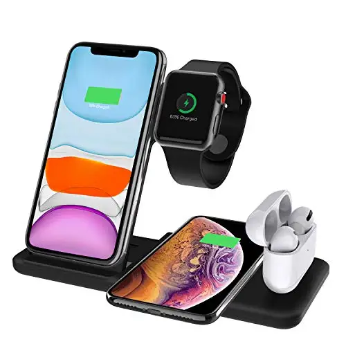 

Timess Factory New Foldable Wireless Charger 4 In 1 Charging Station Multifunction For iPhone Apple Watch, White black