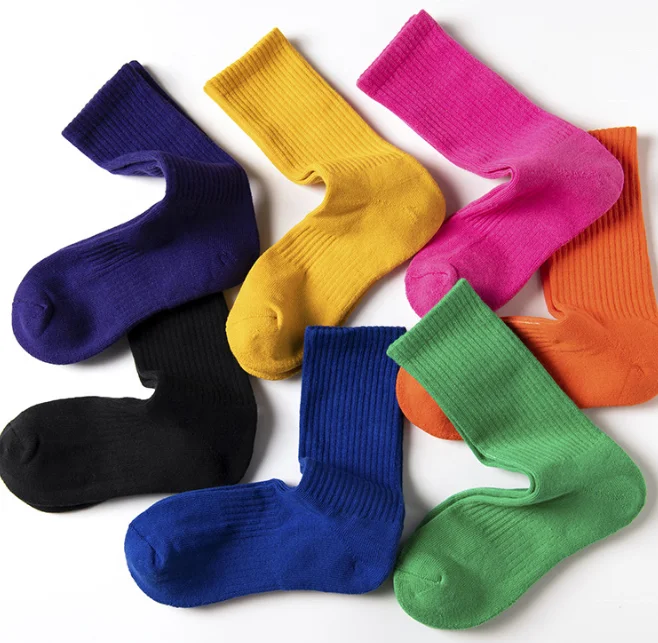 

Solid Unisex Terry Thick Basketball Running Crew Candy Color Sporty Socks for women men 8977, As picture shows