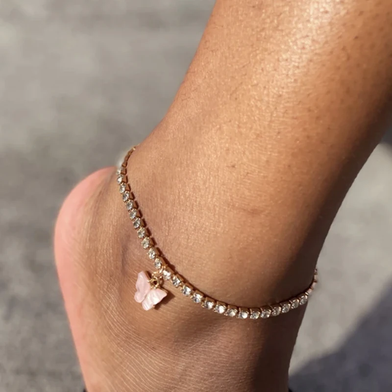 

Rhinestone Butterfly Anklet For Women Acrylic Butterfly Pendant Foot Chain Bracelet