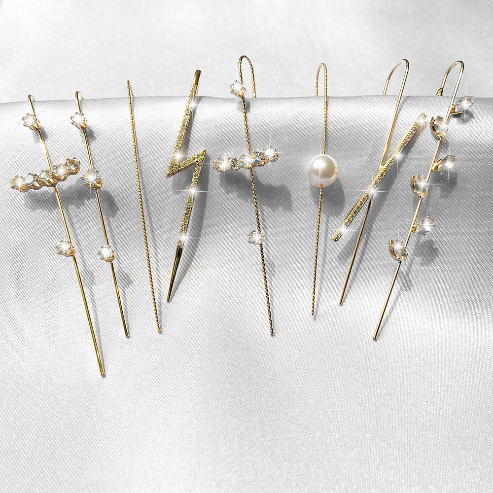 

TU-GEM Aretes Fashion Unique Gold Cuff Earring Set Rhinestone Ear Jewelry Ear Wrap Crawler Hook Earrings For Women Girls