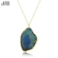 

G0093 Wholesale custom natural druzy agate stone slice gold pendant jewelry necklaces