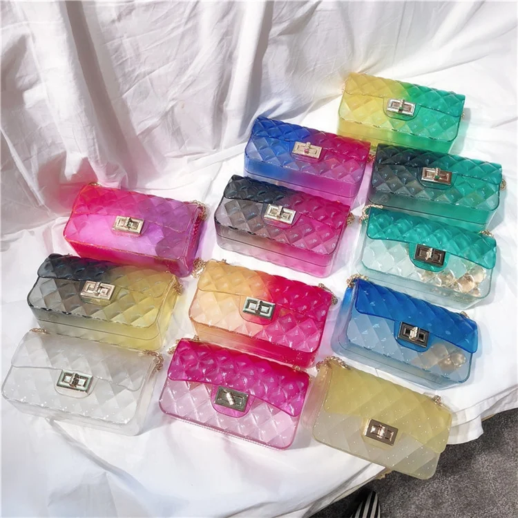 

Ladies Jelly Shoulder Bags 2021 Chain Messenger Candy Color Transparent Pvc Jelly Tote Bag Candy Jelly Purse Woman Bags