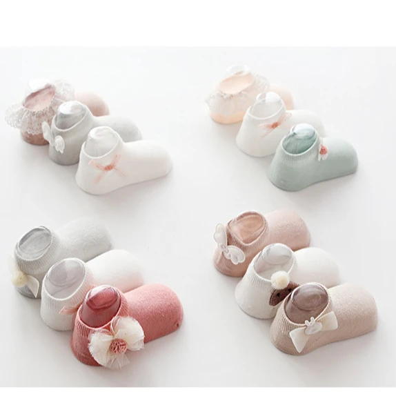 

Wholesale Custom Cute Kids Organic Cotton Socks Baby Flower Bow Non Slip Knitted Socks For Newborn