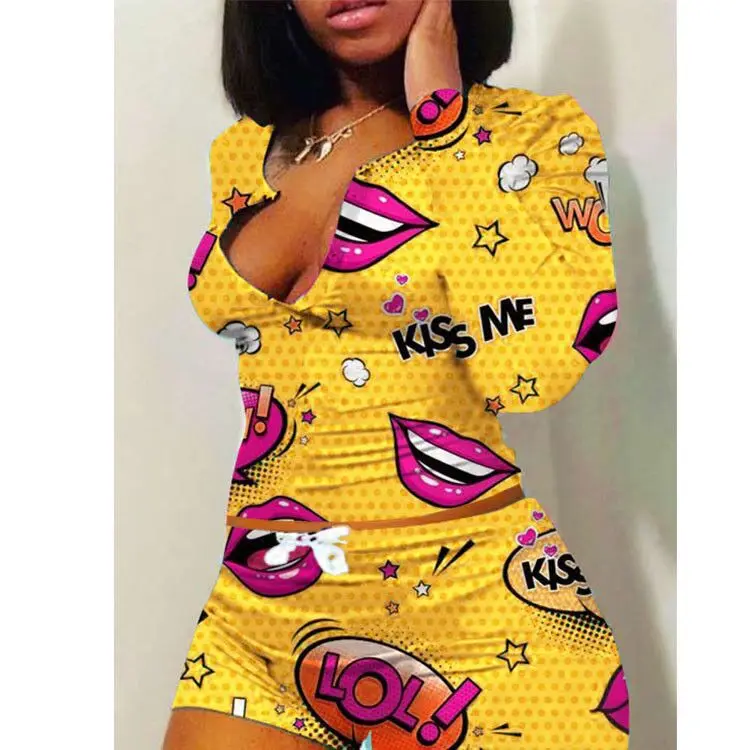 

new 2021 fashion leisure suit house sexy deep v-neck lace hollow out long sleeve pants jumpsuits