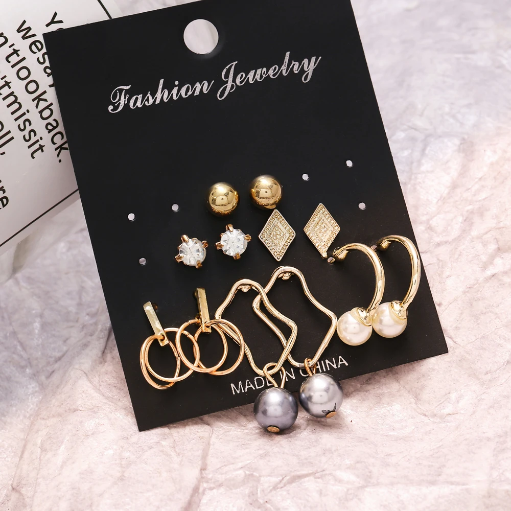 

6 Pairs/Set Irregular Pearl Drop Earring Set Rhinestone Stud Earrings Set For Women Gift Jewelry