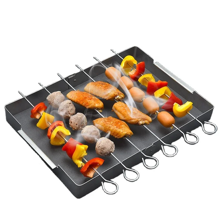 

Drop shipping Reusable Stainless Steel Barbecue Skewer Shish Kabob Set Foldable Grill Rack Set, Silver