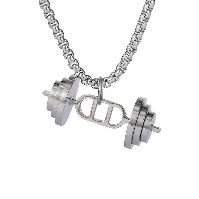 

Trend Stainless steel Gym Fitness Barbell Necklaces & Pendants Body Jewelry, 18k gold