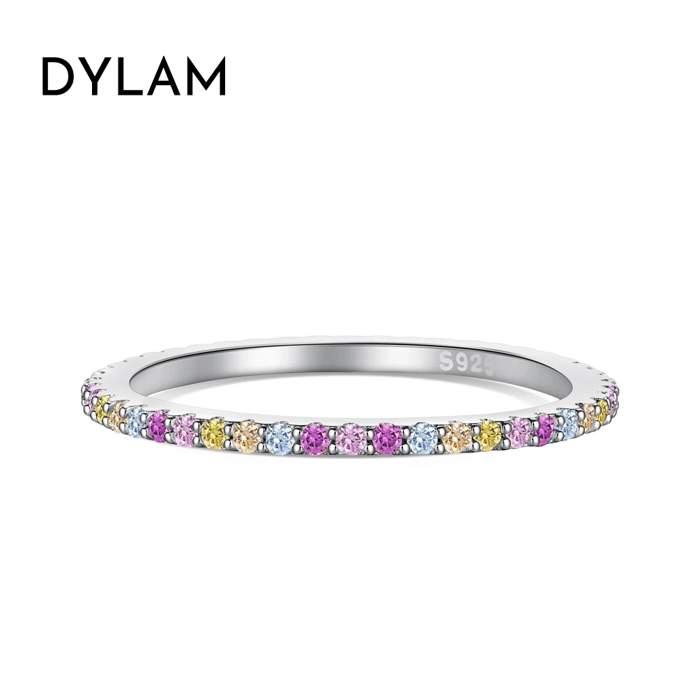 

Dylam Tiny Colorful Design Jewelry Rings Rhodium Plated Sterling Silver 1.2mm 5A Cubic Zirconia Women Wedding Engagement Ring