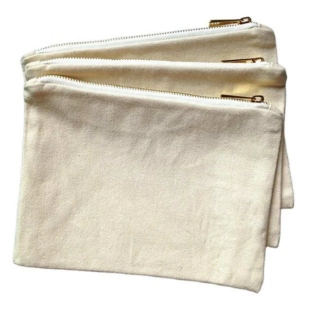 

custom 10oz cotton canvas cosmetic pouch with gold zip