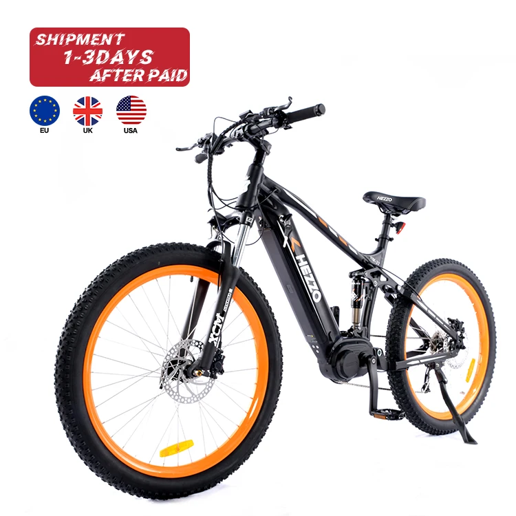 

HEZZO 27.5inch 48V 500W BAFANG MID DRIVE powerful sport electric bike emtb 17.5AHFull Suspension Electric Bicycle mountain ebike, Black