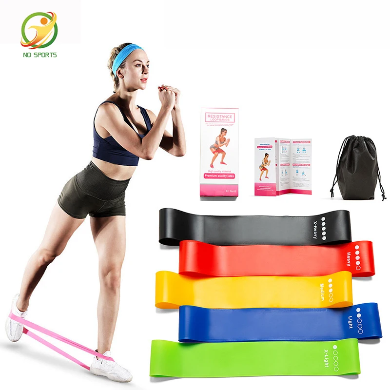 

NQ SPORTS Wholesale latex fitness exercise elastic adjustable booty resistance bands set mini loop band for leg training, Pink/pink+/pink++/pink+++/purple