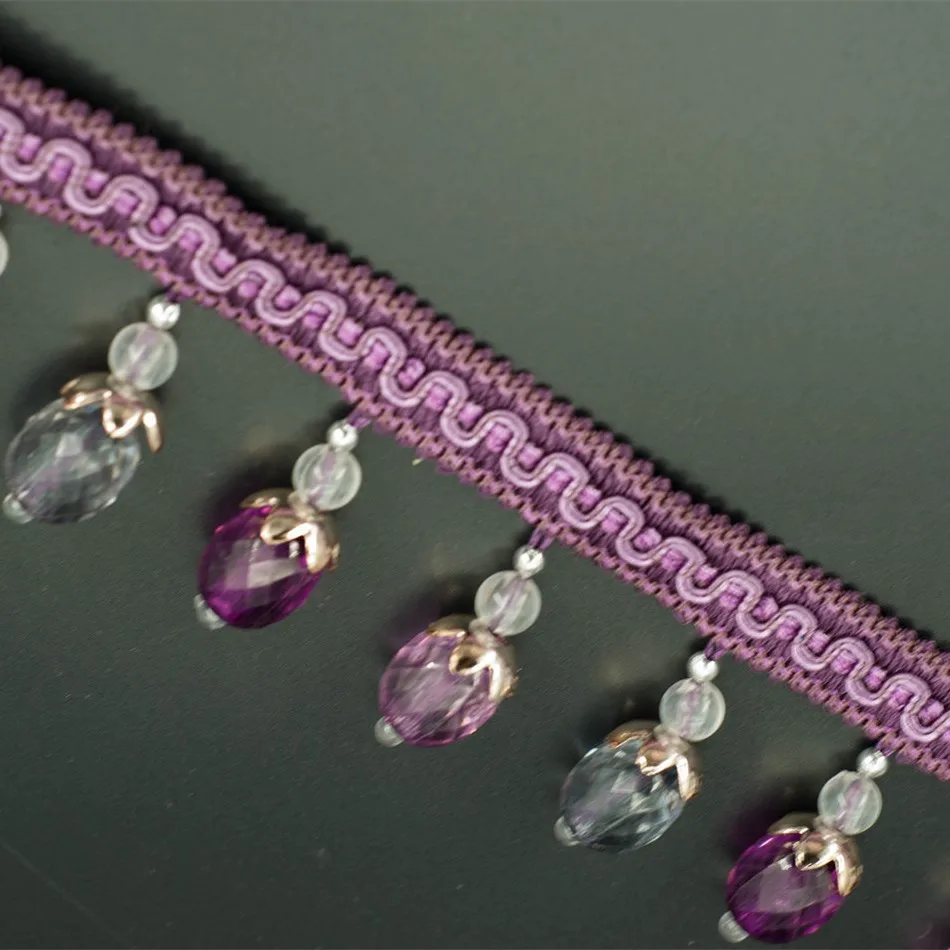 
High Quality Decorative Furniture Polyester Beaded Fringe Lace Fabric Trim 