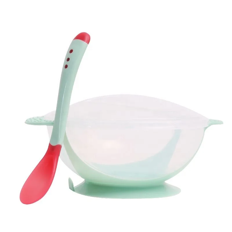 

Baby Bowl Slip-resistant Tableware Set Infants feeding Bowl With Sucker and Temperature Sensing Spoon Suction Cup Hot Selling, Blue, pink, yellow, green