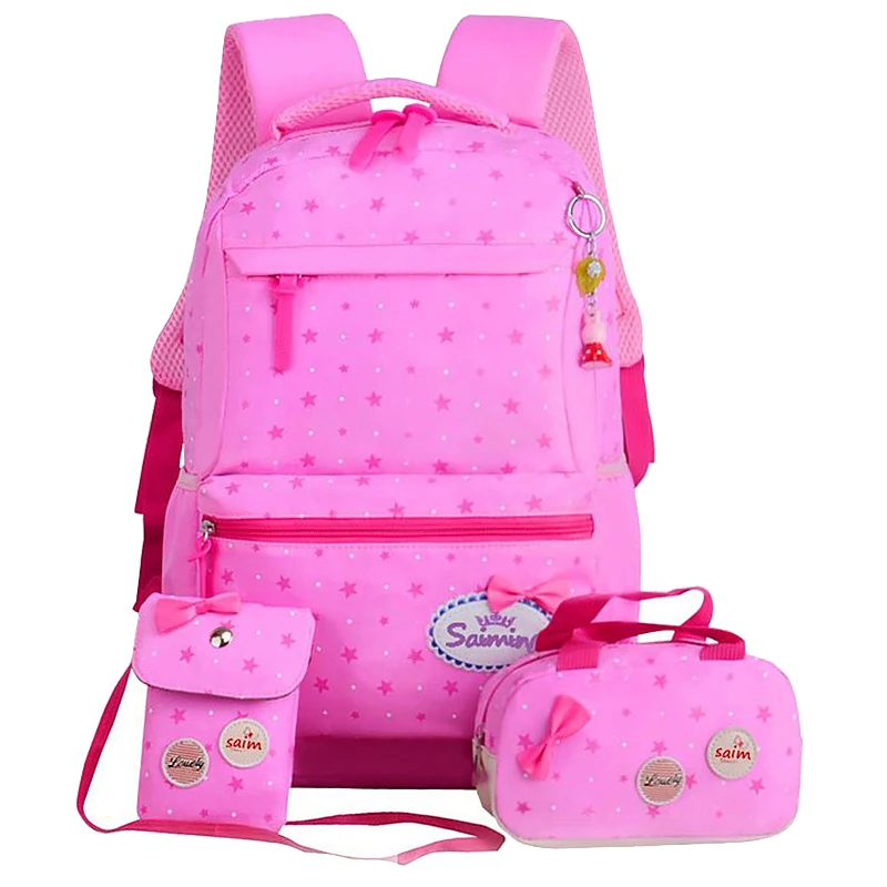

Hot Selling Star Printing Children's Backpack set School Bag Girl Lightweight Waterproof School Bag 3 piece set, Deep blue, sky blue, purple, pink,rose red