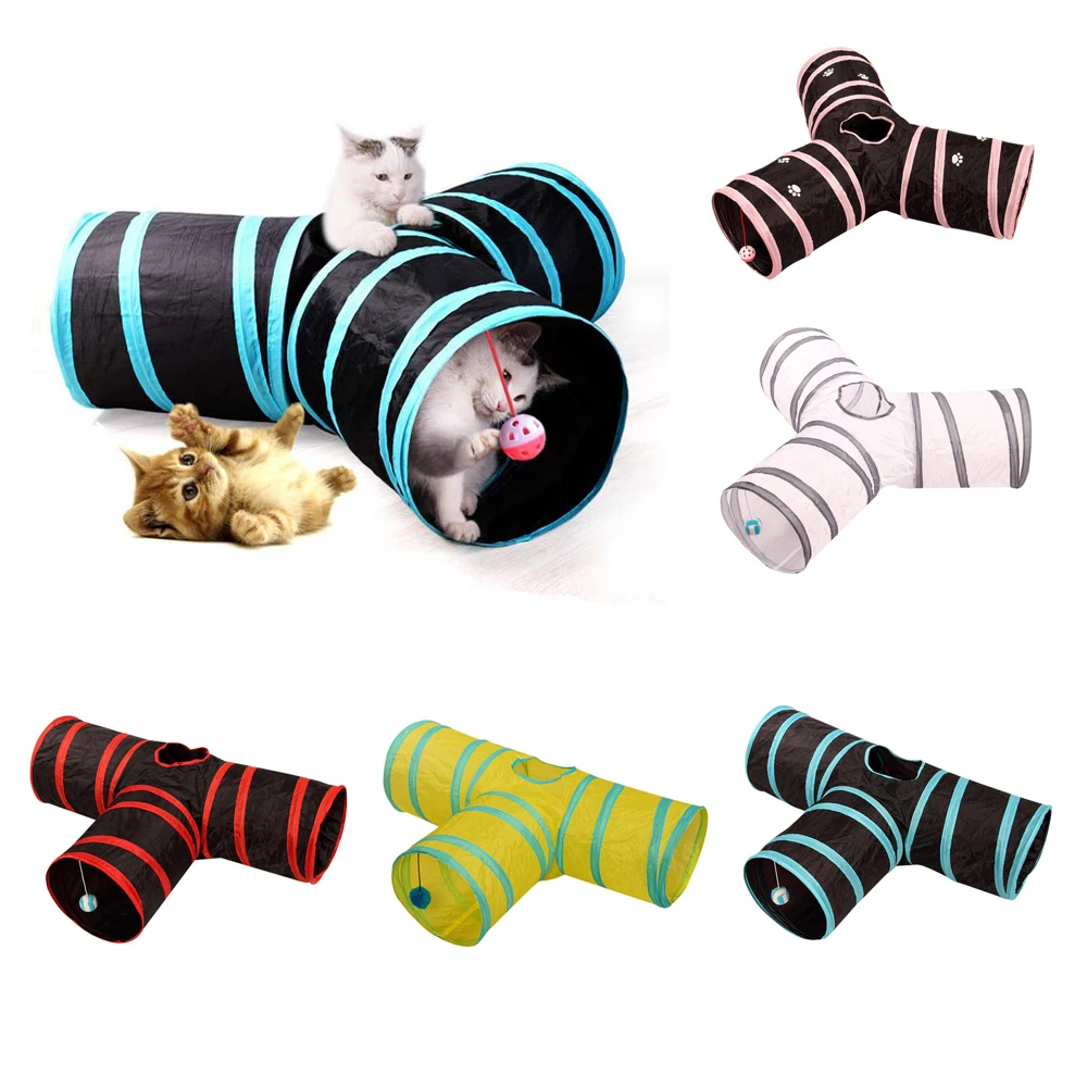 

3/4 Holes Collapsible Pet Tunnel Three-channel T Joint Y Joint Cat Tunnel Foldable Cat Training Playing Tunnel