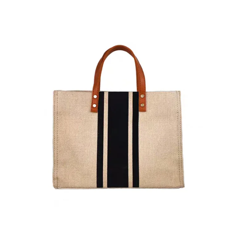 

Fashion Durable Thick Natural Color Stripe Women Canvas Hand Bags Canvas Tote bag