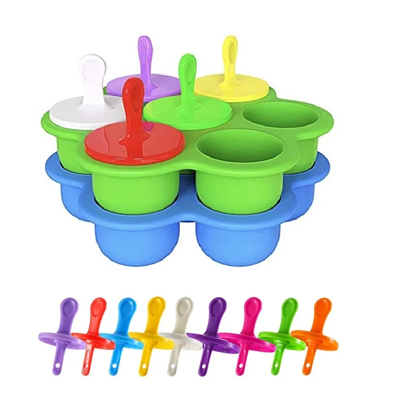 

Mini Silicone Popsicle Mold 7-cavity DIY Ice Pop Mold with Colorful Plastic Sticks Popsicle Makers for Egg Bites Ice Cream Mold