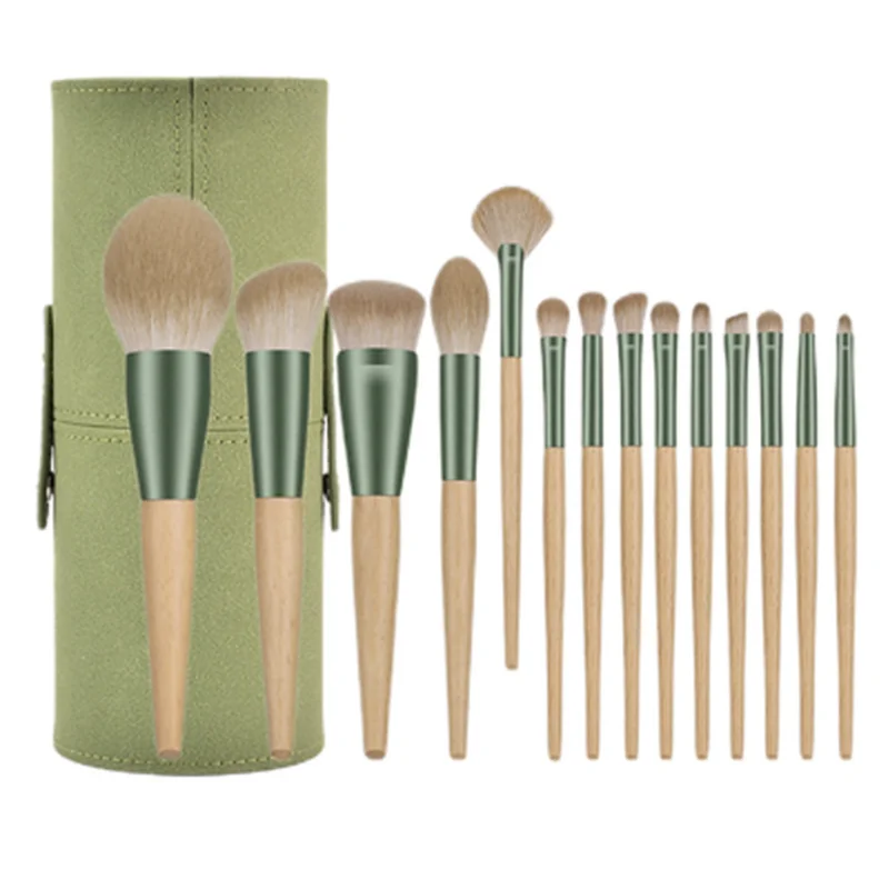 

Super soft bristles makeup brush set 14 pieces with bag green rose color, One colors