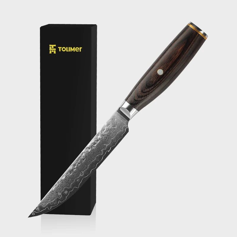 

New Fashion  Damascus steel utility knife kitchen knife with colored wood+shell nails handle