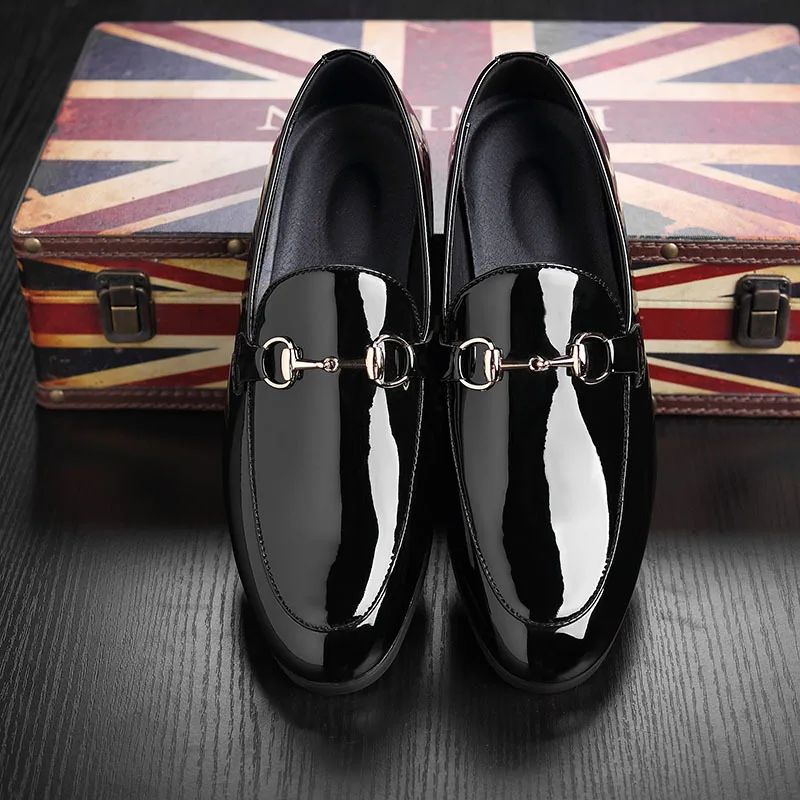 

PDEP 2021 new style men shoes italian customized logo factory price rubber patent leather wedding dress shoes for men, Black