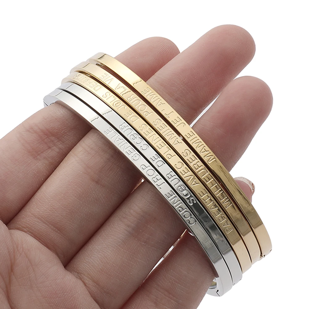

Wholesale Custom 316L Stainless Steel Bangle Simple Design Custom Engraved Jewelry Women Cuff Bangle Bracelets, 14k real gold /silver/rose gold