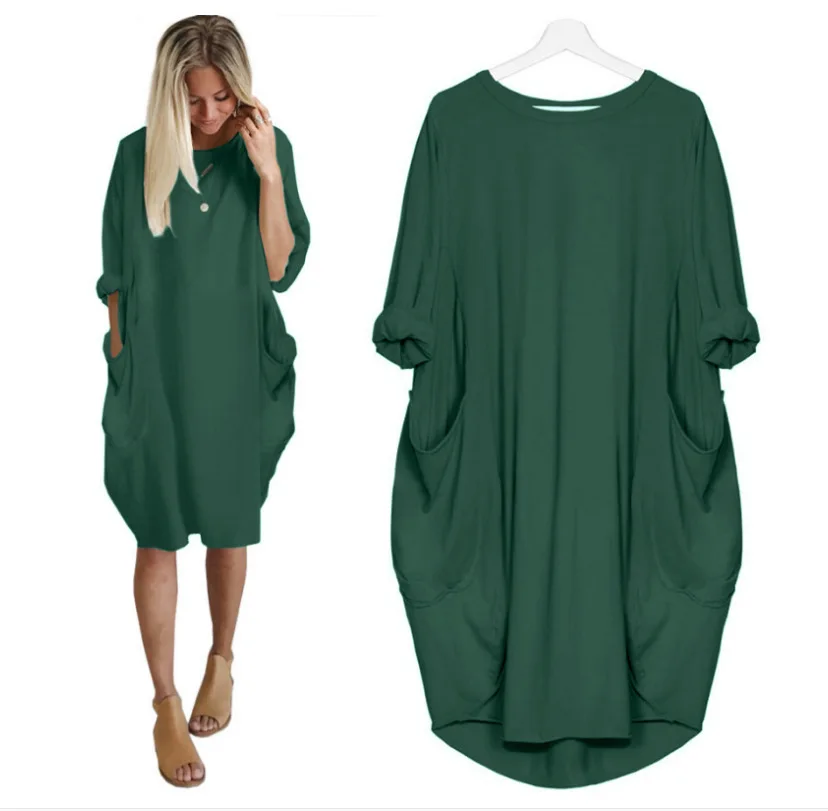 

New Arrivals Loose Oversized womens Dresses 12 colors Summer Baggy Pockets Dresses womens Casual Knee Length womens Dresses
