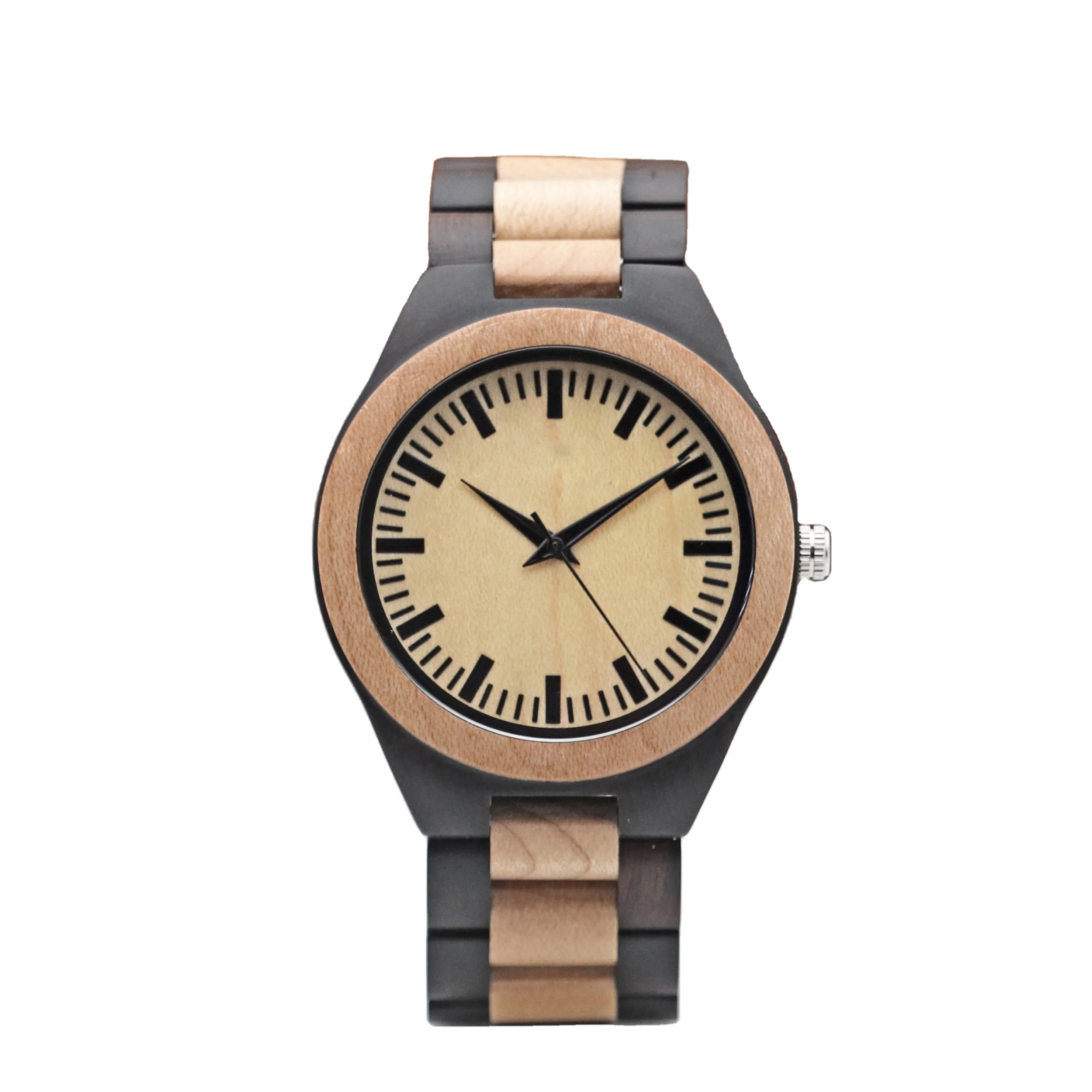 

Black Beige Watch for Men Classic Wristwatch for Husband Natural Wooden Watches