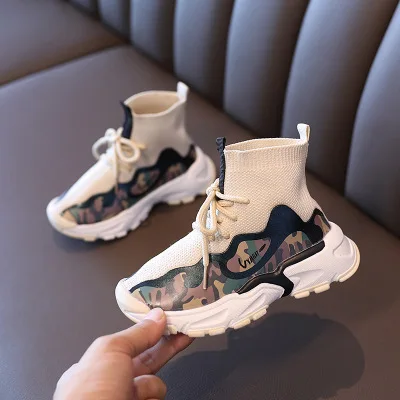 

2020 New Arrival Slip On Sock Boys Girls Kids Sneakers Children's Casual Shoes, Black/beige