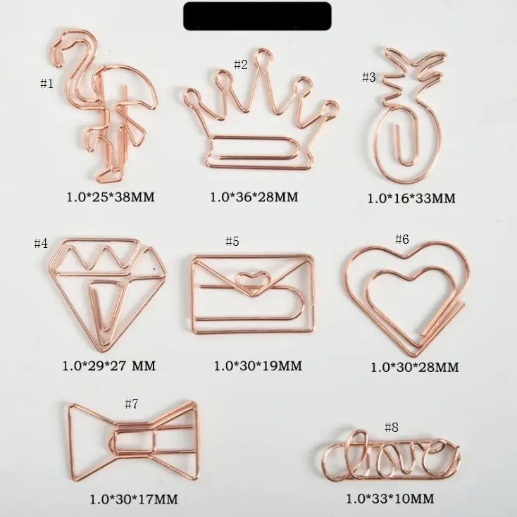 

Creative Metal Paper Clips Rose Gold Crown Flamingo Paper Clips Bookmark Memo Planner Clips School Office Stationery Supplies, As pic