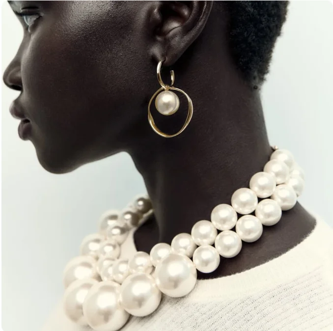 

Luxury New ZA multilayer Imitation Pearl Necklace Earrings for Women Fashion Holiday Party Jewelry Set Wholesale