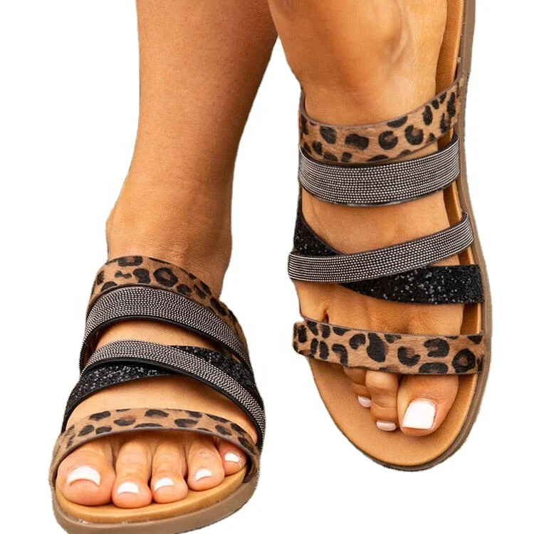 

Popular Cross Strap Flat Slip On Sandal,Leopard Snake Skin Woman Thong Sandal, Picture