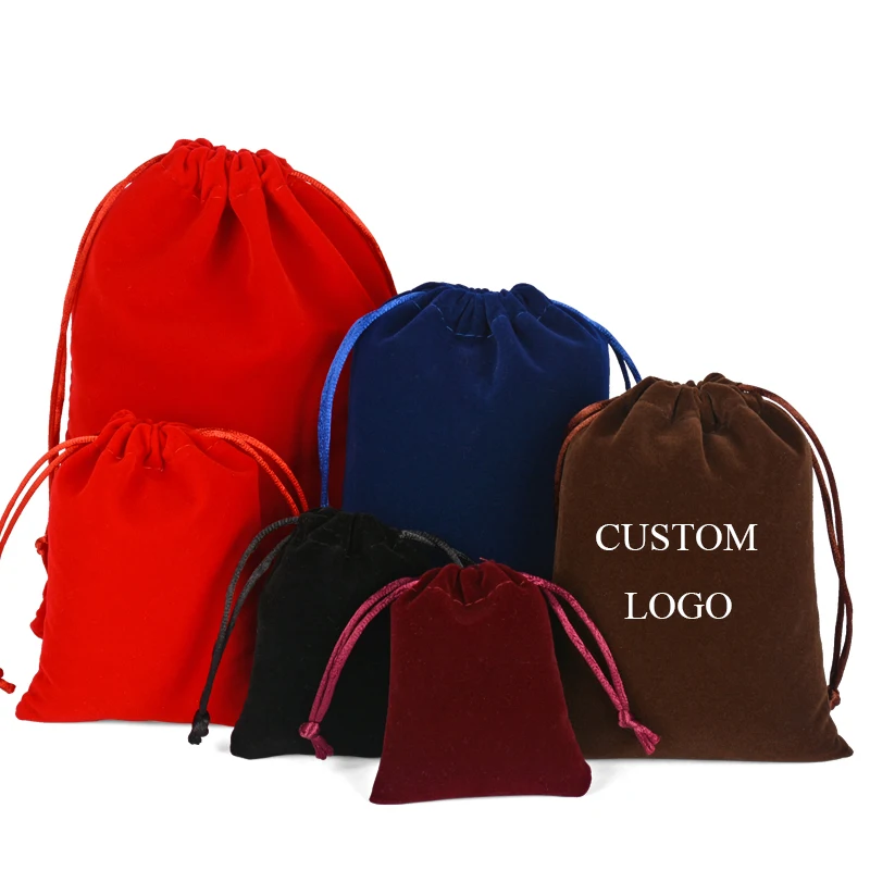 

High Quality Eco-friendly Recyclable Velvet Drawstring Bag Jewelry Gift Velvet Bags with logo custom ready stock, Customized color