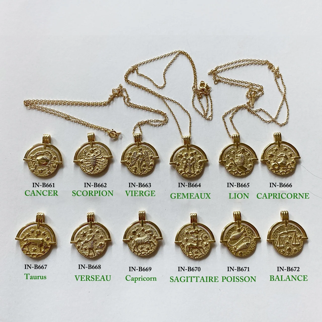 

Factory Direct Fashion 925 sterling Silver Gold Plated Zodiac Sign Baroque Coin Pendant Zodiac Necklace