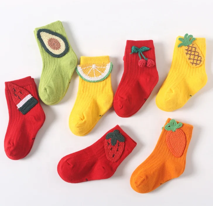 

Cute socks 3D fruits unisex crew wholesaler manufacturer toddler new socks KN2119, Multi-color