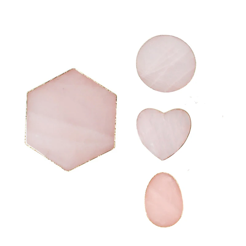 

Wholesale high quality Gold Electroplated Rose Quartz Stone Coasters With Drink Cup Mat For Home Decoration