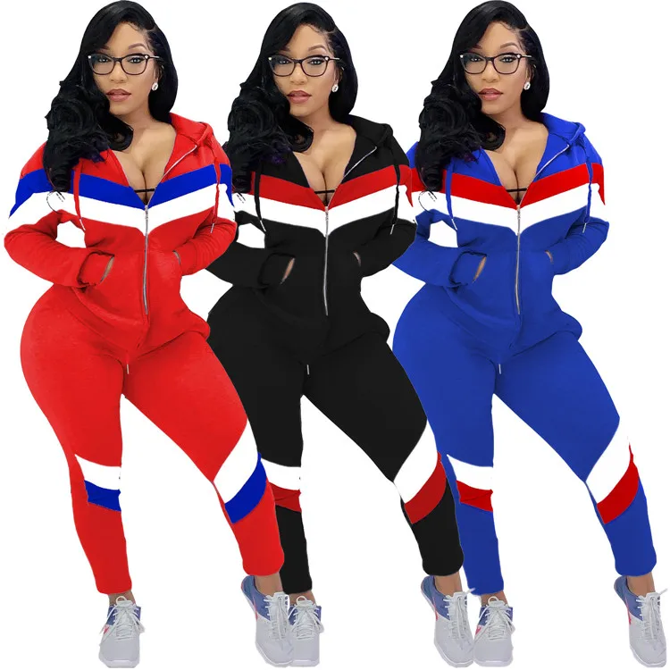C93137 2020 new arrivals women clothes women patchwork hoodie set women 2 piece tracksuit