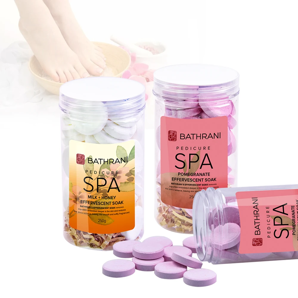 

Wholesale Pedicure Care Pomegranate Effervescent Soak Tablet Clean Disinfection and Soften Cuticle Foot Spa, Pink/white