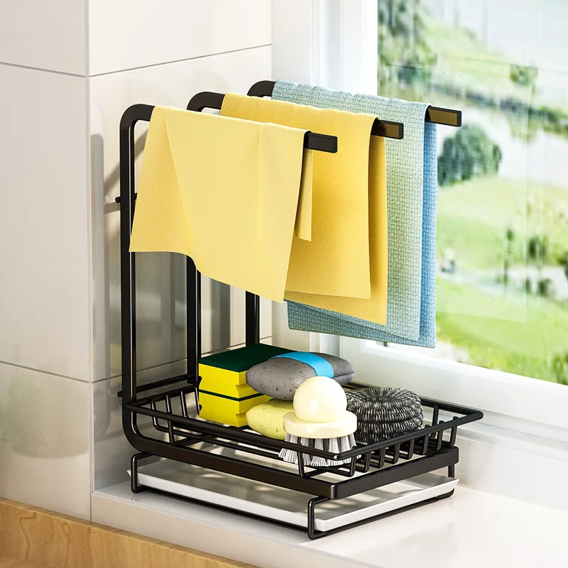 

Brush Soap Rag Sponge Holder Towel Rack Kitchen Sink Box Organizer sponge holder